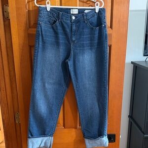 Angels Everflex Deep Cuff Straight Ankle Jeans - Dark Blue with Tan Stitching